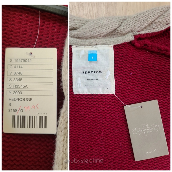 100% LambsWool Chunky Knit Maroon Burgundy Dk Red Cardigan, Braided Knit Pockets - Picture 6 of 8